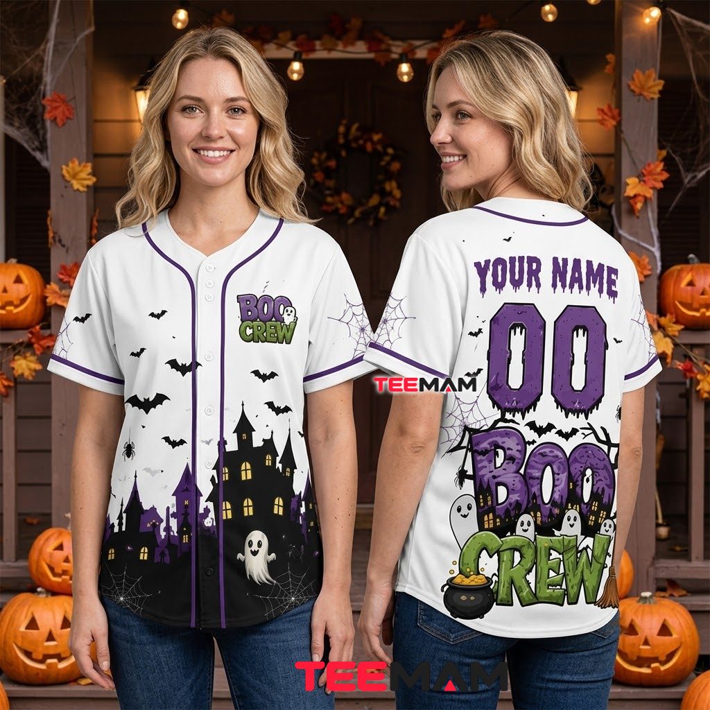 Personalized Boo Crew Halloween Baseball Jersey Ghost White 3 Personalized Boo Crew Halloween Baseball Jersey Ghost White 3