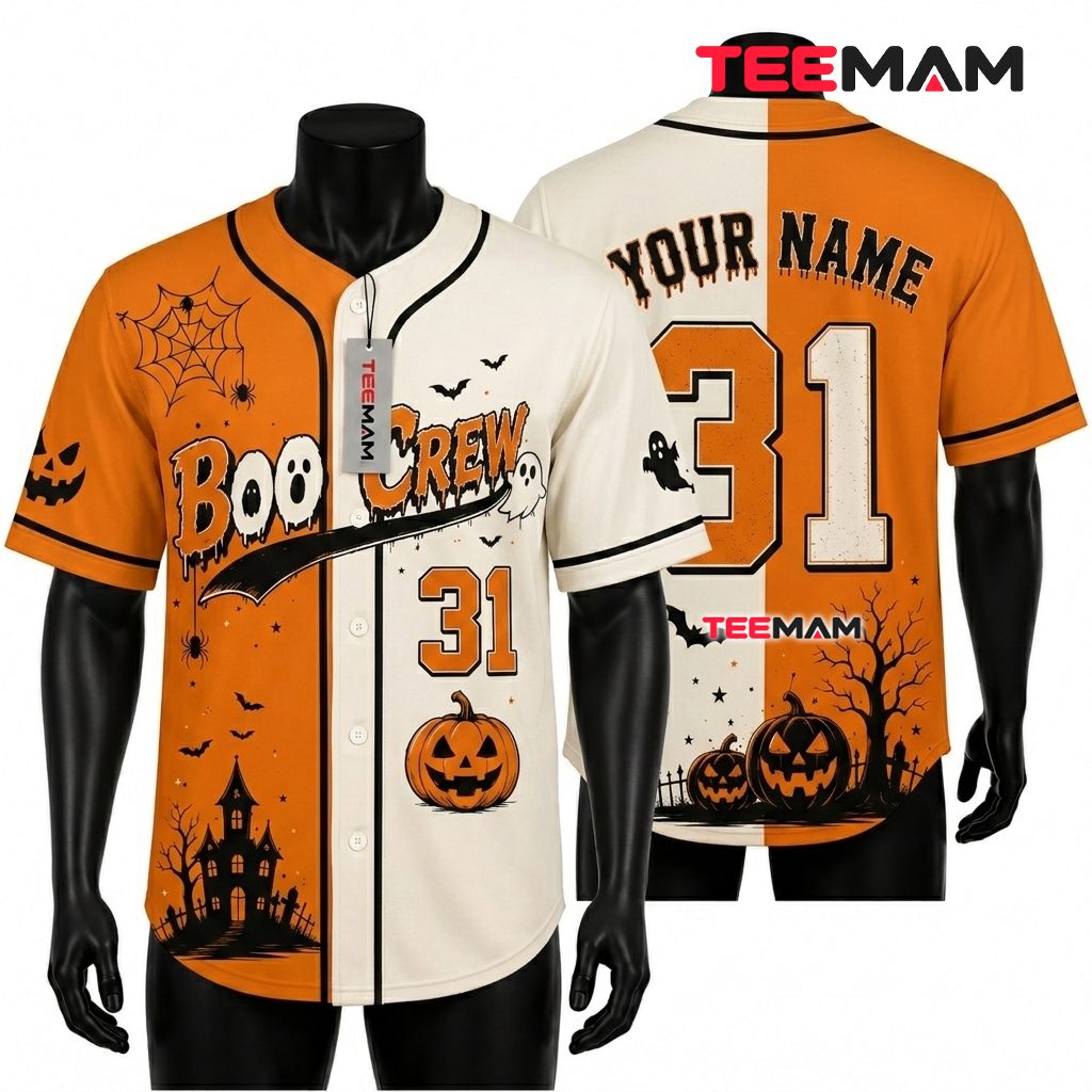 Personalized Boo Crew Halloween Baseball Jersey Two Tone Pumpkin 1