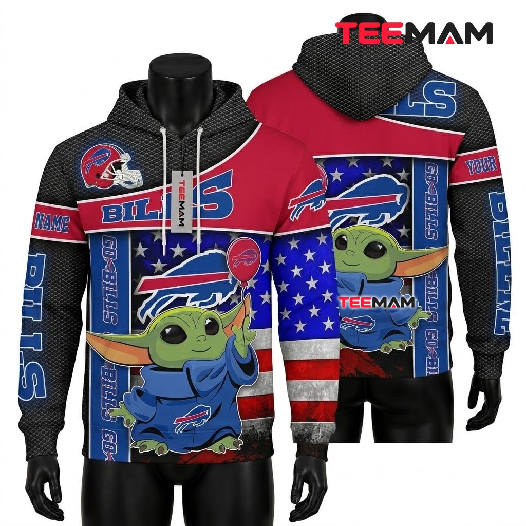 Personalized Buffalo Bills 3D Hoodie Baby Yoda Print Front