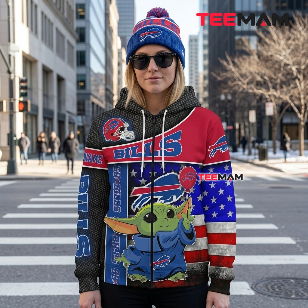 Personalized Buffalo Bills 3D Hoodie Baby Yoda Print Back Personalized Buffalo Bills 3D Hoodie Baby Yoda Print Back