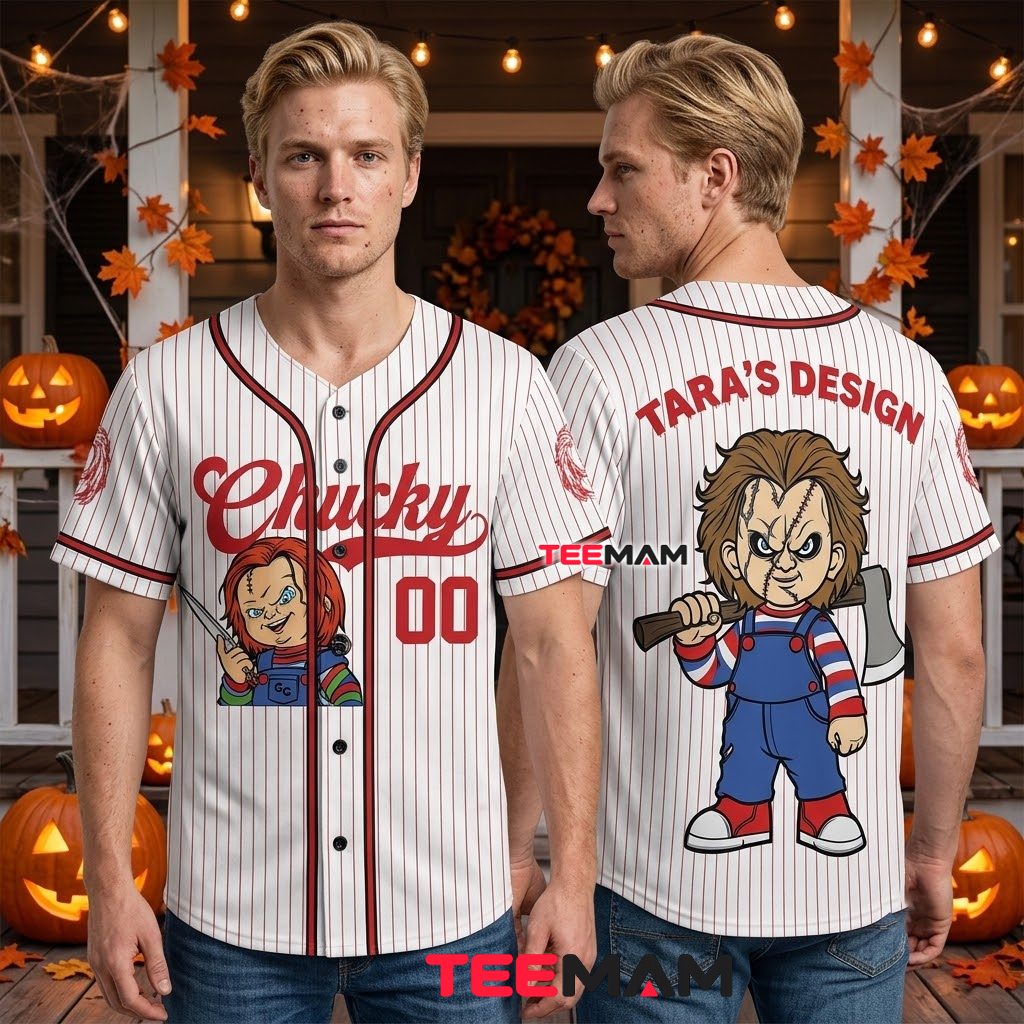 Personalized Chucky Baseball Jersey Halloween Red White 2 Personalized Chucky Baseball Jersey Halloween Red White 2