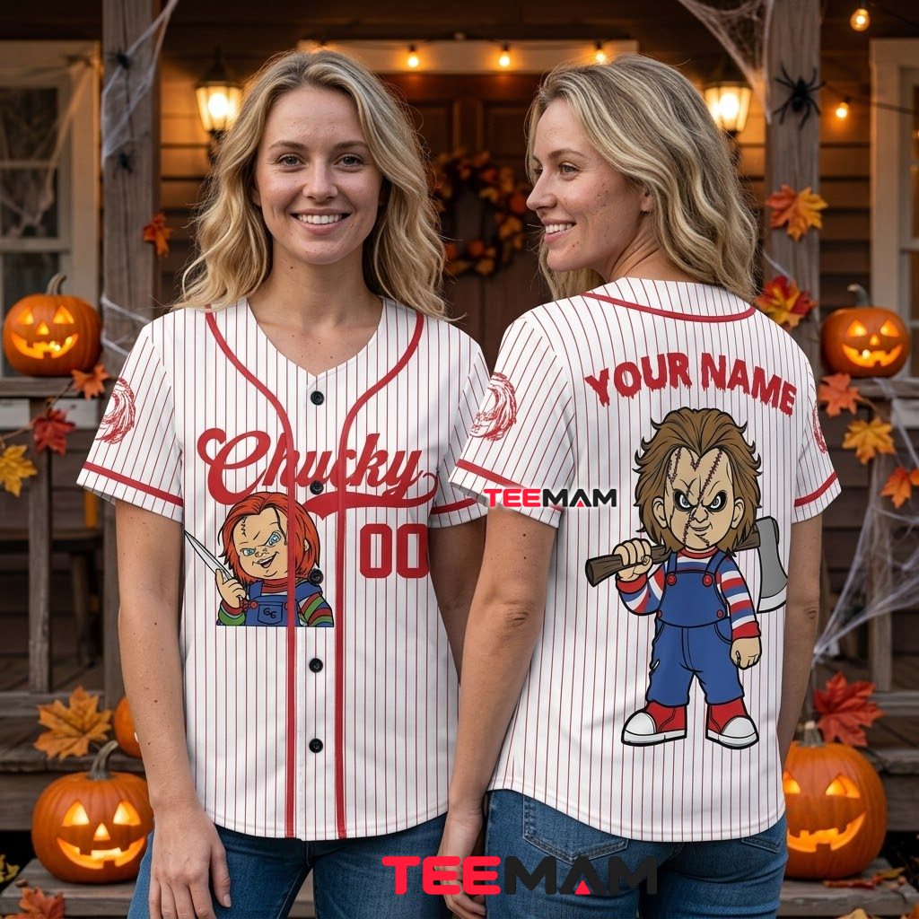 Personalized Chucky Baseball Jersey Halloween Red White 3 Personalized Chucky Baseball Jersey Halloween Red White 3
