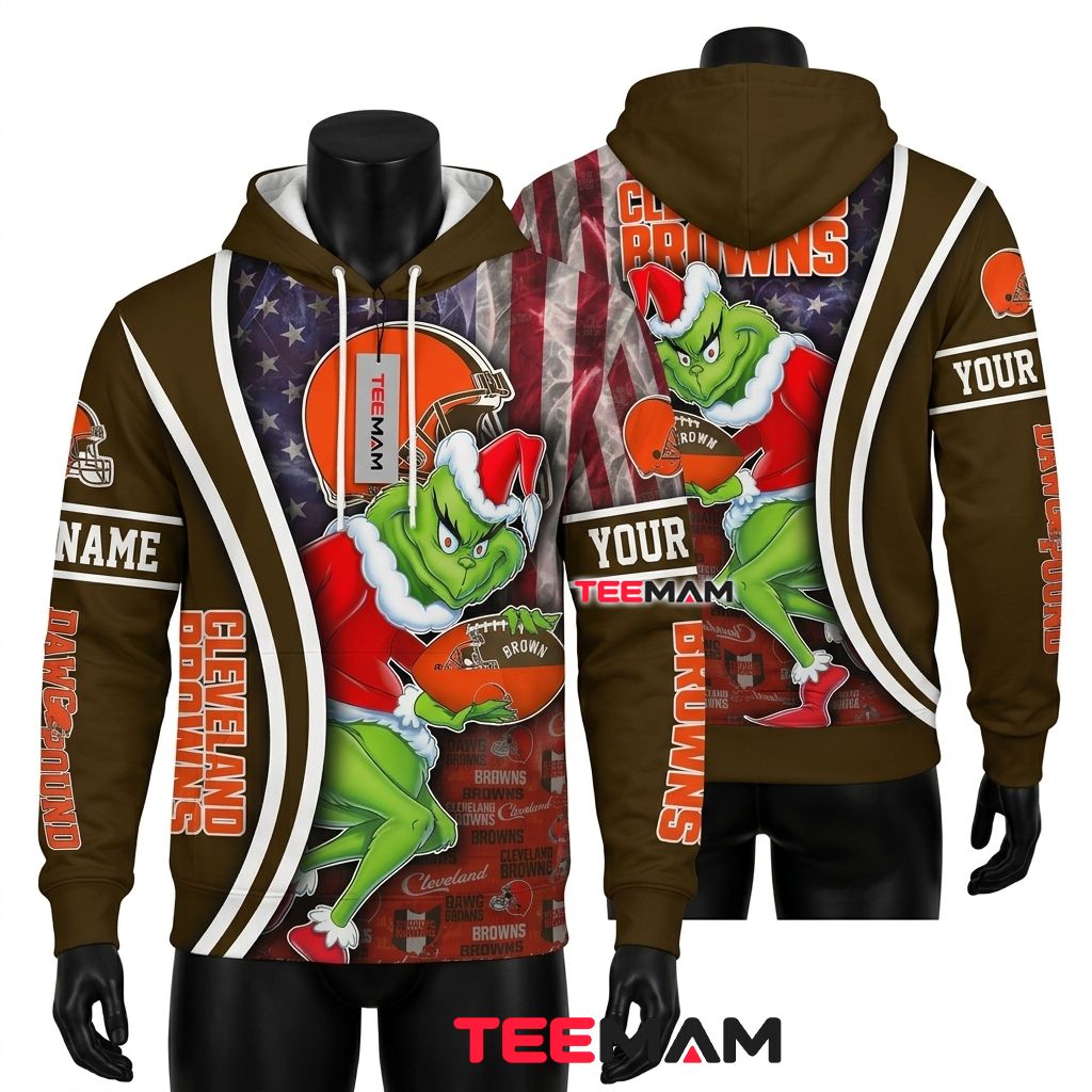 Personalized Cleveland Browns 3D Hoodie Grinch Dawg Pound Front