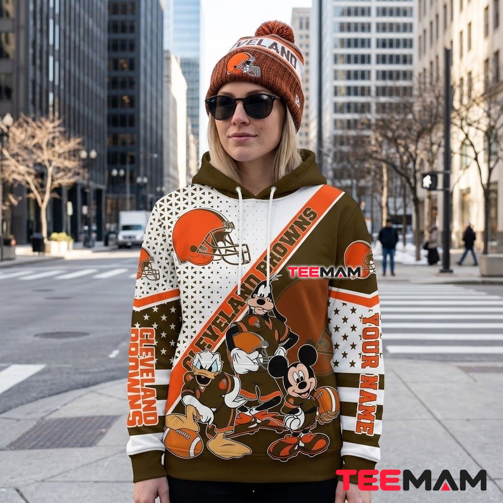 Personalized Cleveland Browns 3D Hoodie Mickey Goofy Donald Back Personalized Cleveland Browns 3D Hoodie Mickey Goofy Donald Back