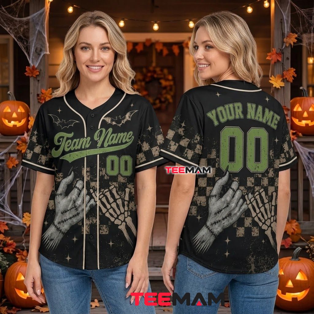 Personalized Frankenstein Skeleton Halloween Baseball Jersey Checkered 3 Personalized Frankenstein Skeleton Halloween Baseball Jersey Checkered 3