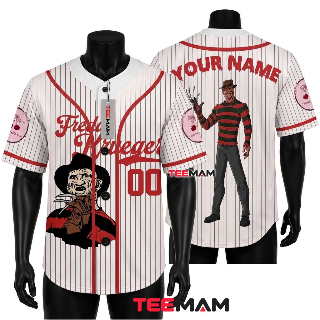 Personalized Freddy Krueger Baseball Jersey Halloween Red White 1