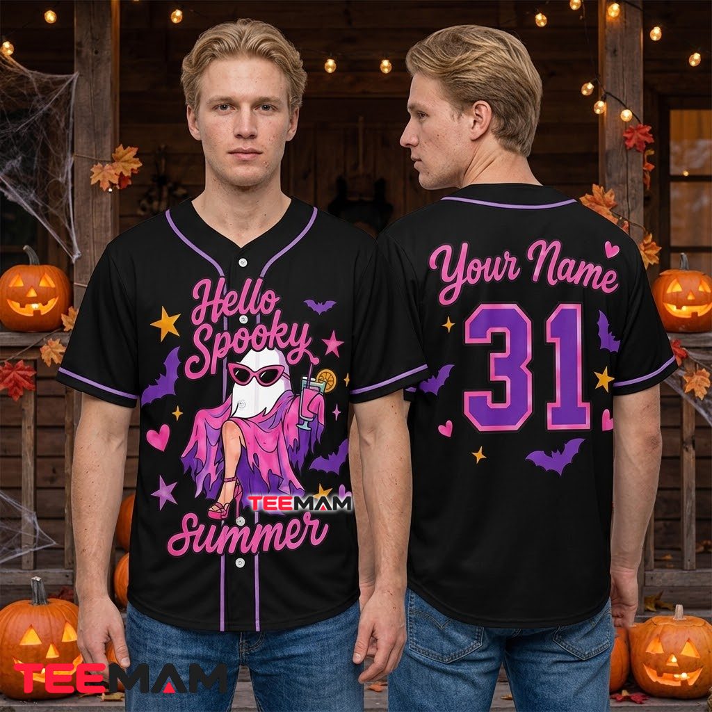 Personalized Ghost Halloween Baseball Jersey Pink Black 2 Personalized Ghost Halloween Baseball Jersey Pink Black 2
