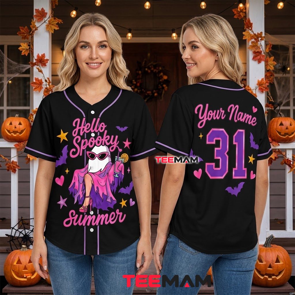 Personalized Ghost Halloween Baseball Jersey Pink Black 3 Personalized Ghost Halloween Baseball Jersey Pink Black 3