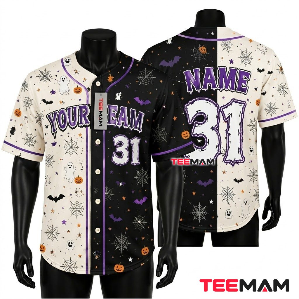 Personalized Halloween Baseball Jersey Ghost Bat Two Tone 1