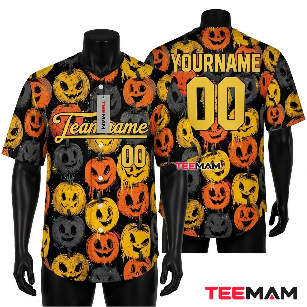 Personalized Halloween Baseball Jersey Jack O Lantern Pumpkin 1
