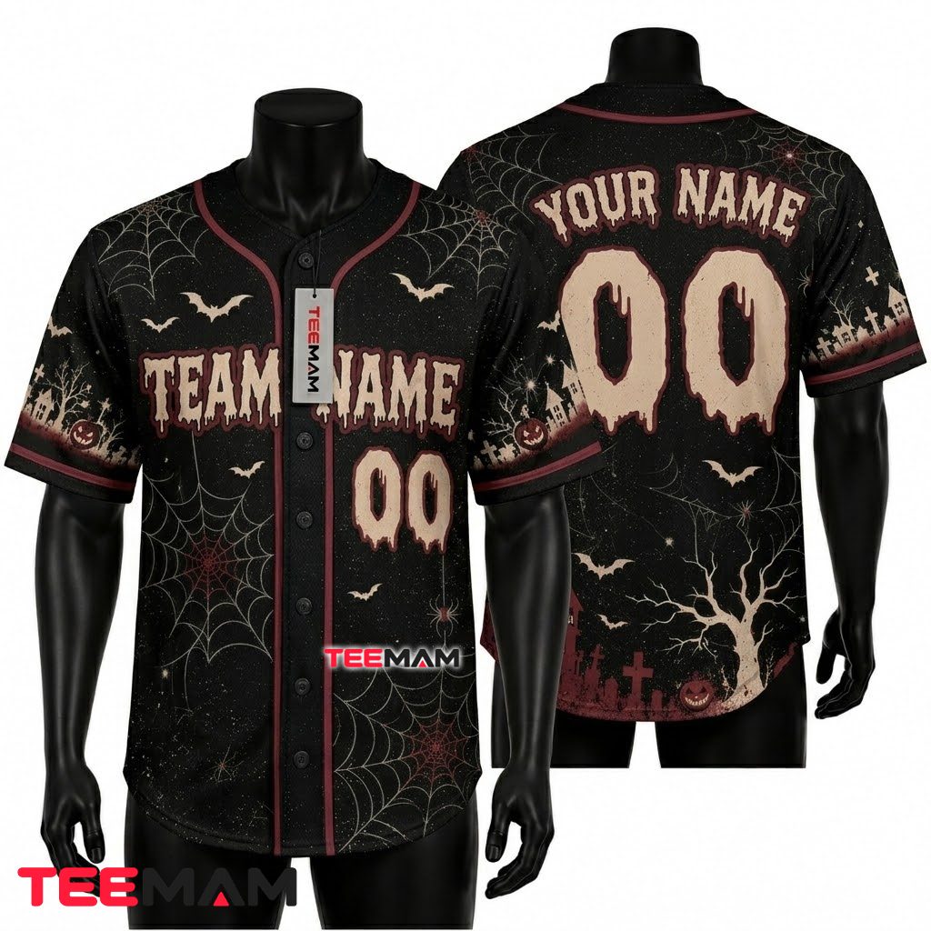 Personalized Halloween Baseball Jersey Kids Spider Web Black 1