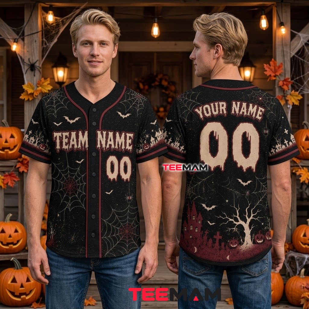 Personalized Halloween Baseball Jersey Kids Spider Web Black 2 Personalized Halloween Baseball Jersey Kids Spider Web Black 2