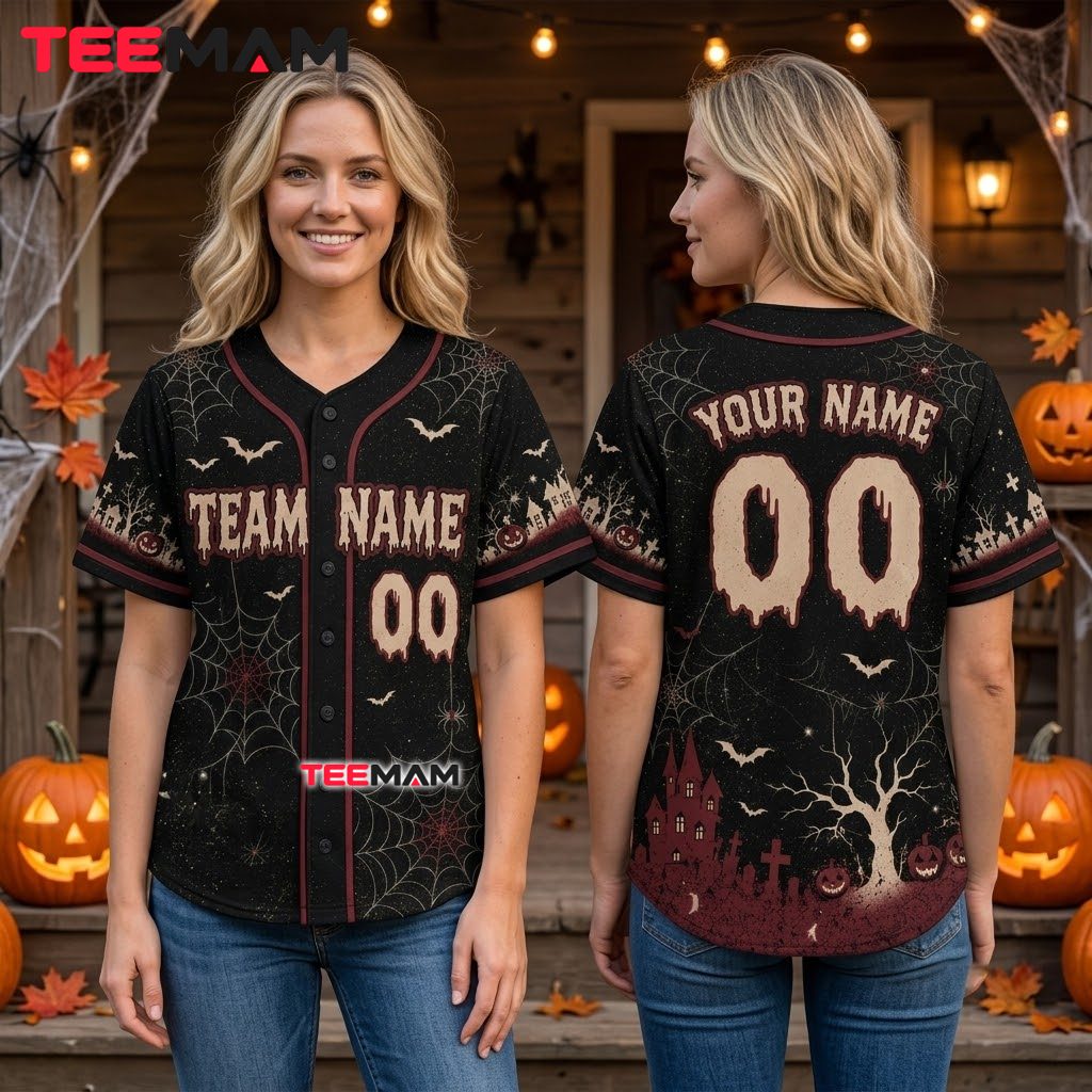 Personalized Halloween Baseball Jersey Kids Spider Web Black 3 Personalized Halloween Baseball Jersey Kids Spider Web Black 3