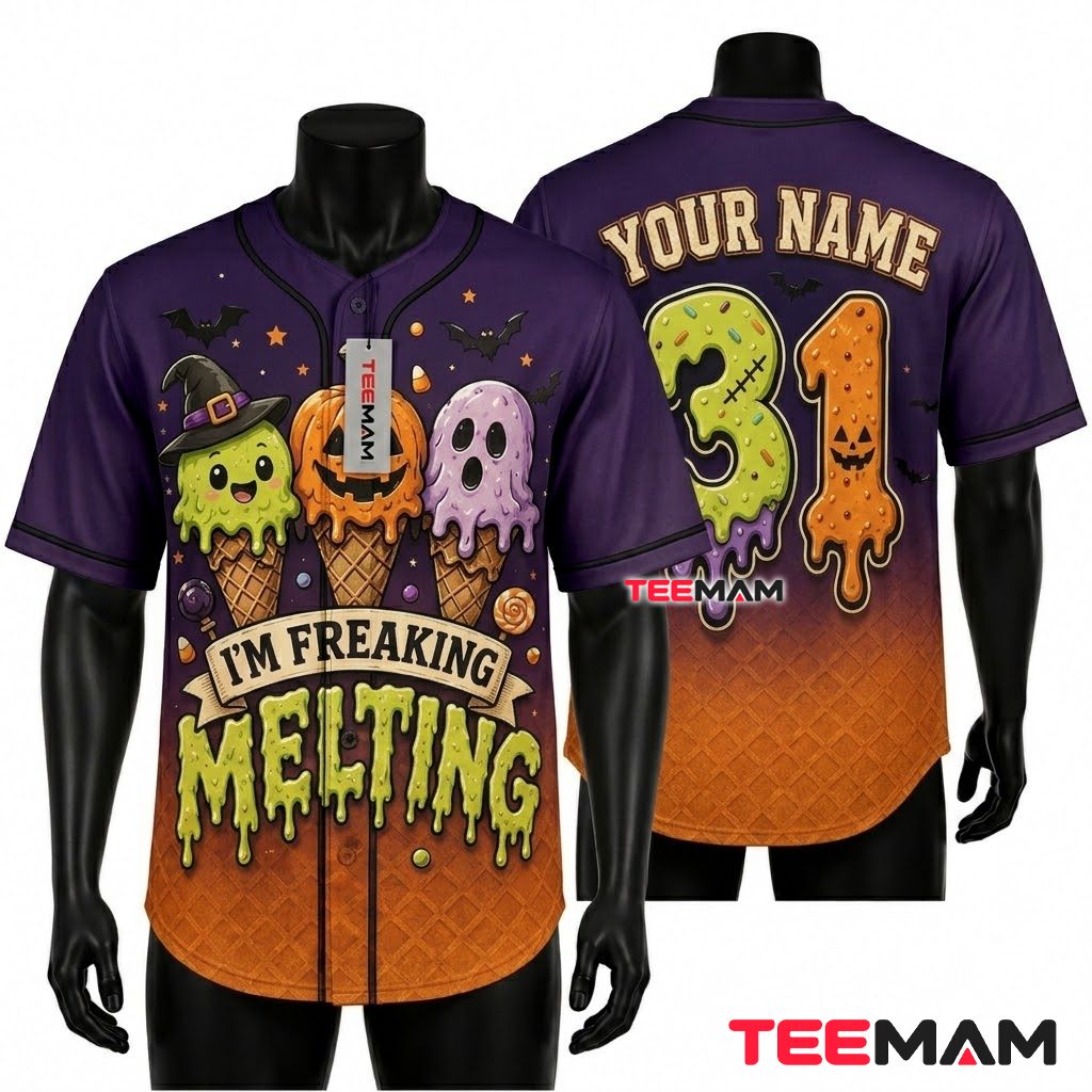 Personalized Halloween Baseball Jersey Melting Ice Cream Purple 1