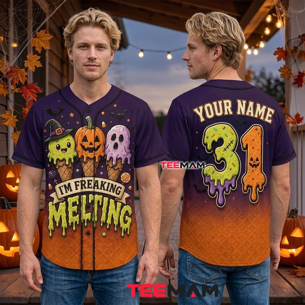Personalized Halloween Baseball Jersey Melting Ice Cream Purple 2 Personalized Halloween Baseball Jersey Melting Ice Cream Purple 2