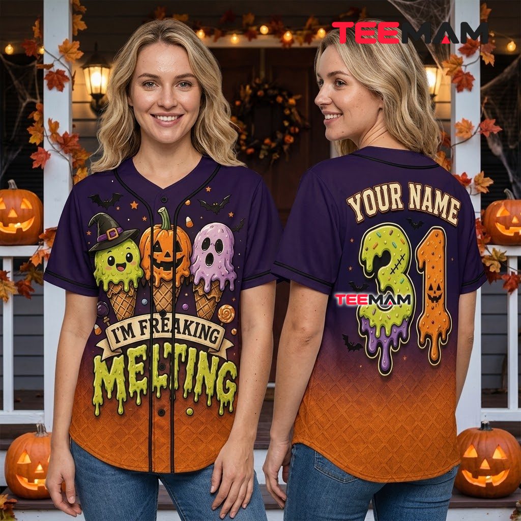 Personalized Halloween Baseball Jersey Melting Ice Cream Purple 3 Personalized Halloween Baseball Jersey Melting Ice Cream Purple 3