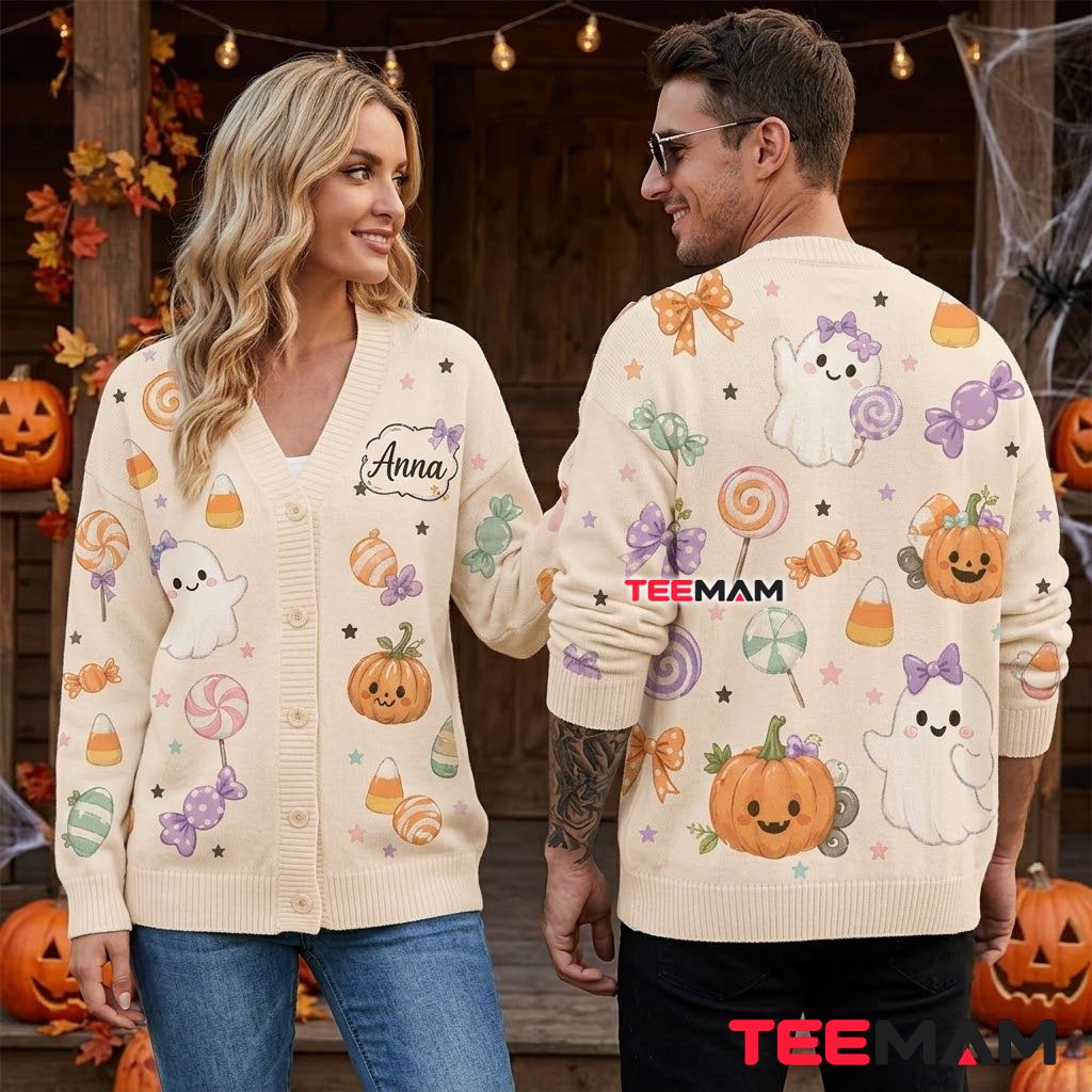 Personalized Halloween Cardigan Ghost Candy Pumpkin Bow Tie 2 Personalized Halloween Cardigan Ghost Candy Pumpkin Bow Tie 2