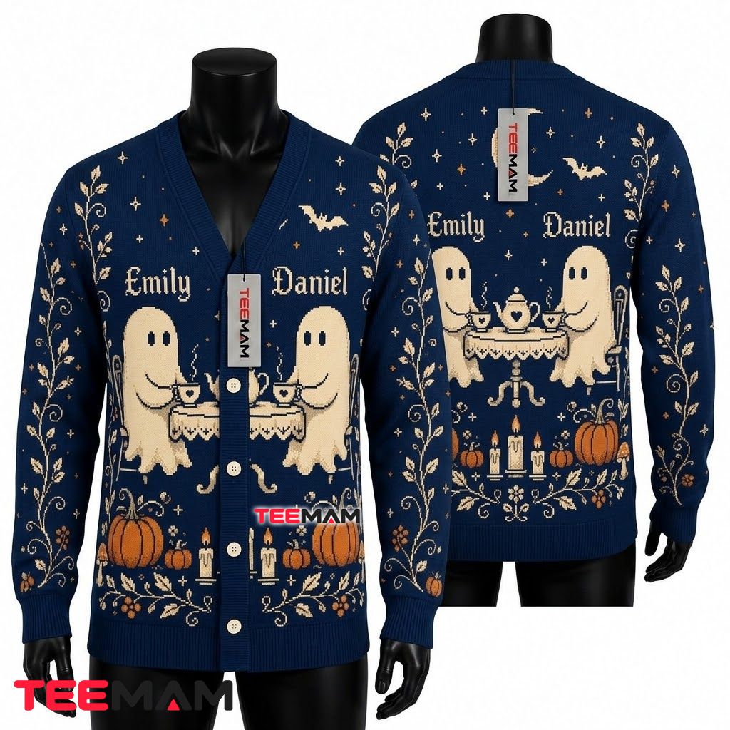 Personalized Halloween Cardigan Ghost Tea Party 1
