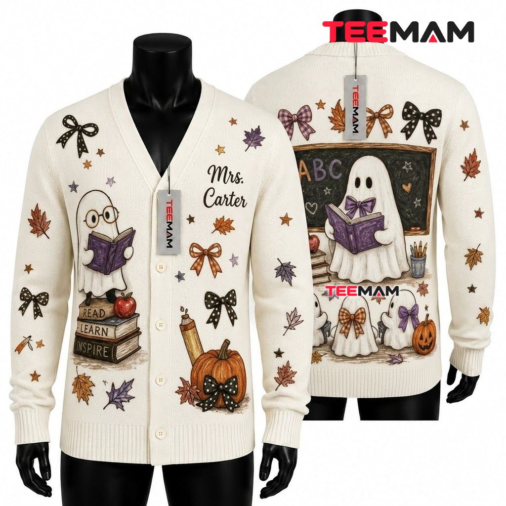 Personalized Halloween Cardigan Ghost Tea Party Personalized Halloween Cardigan Ghost Tea Party