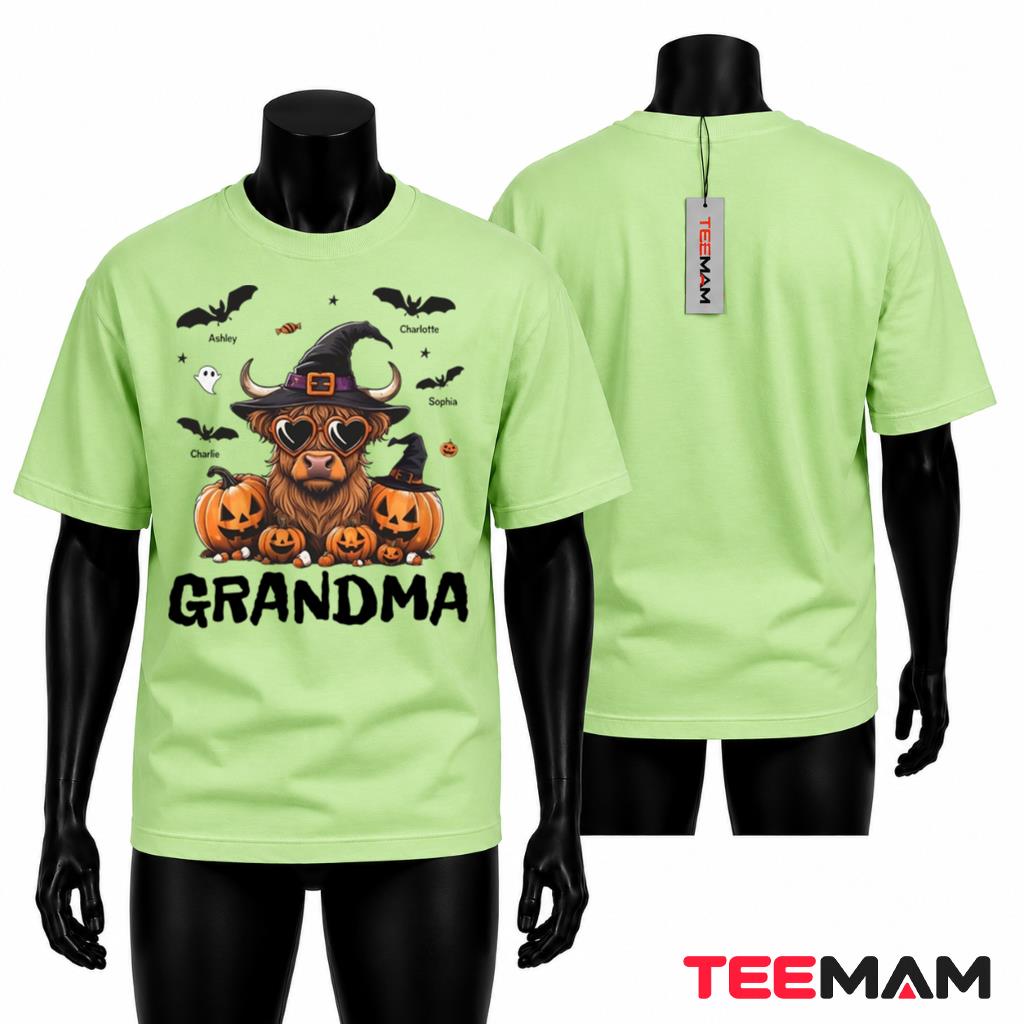 Personalized Halloween Highland Cow Grandma T-Shirt Spooky
