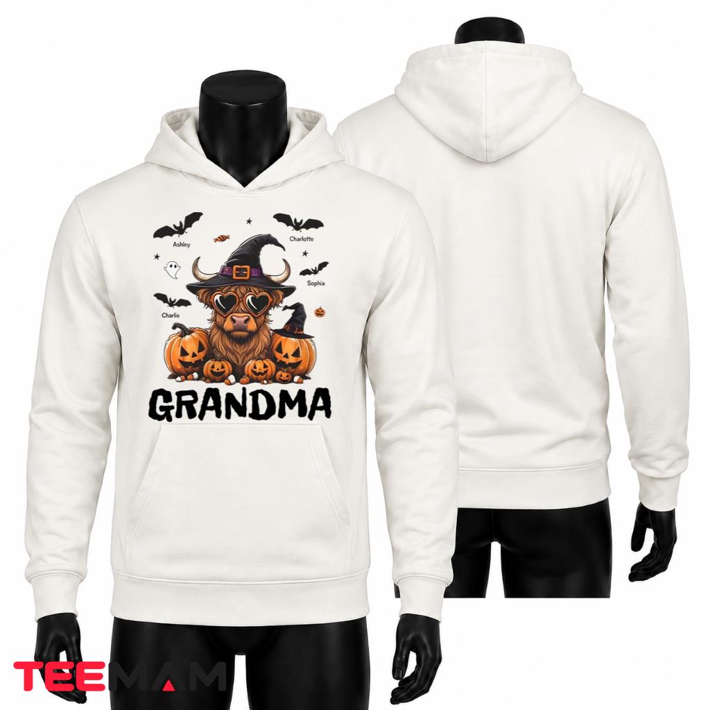 Personalized Halloween Highland Cow Grandma Hoodie Spooky Personalized Halloween Highland Cow Grandma Hoodie Spooky