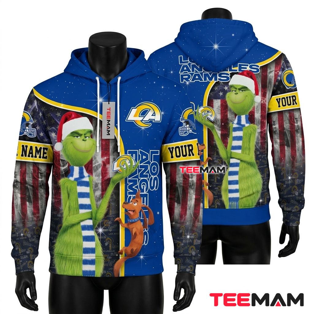 Personalized Los Angeles Rams 3D Hoodie Grinch Max Christmas Front