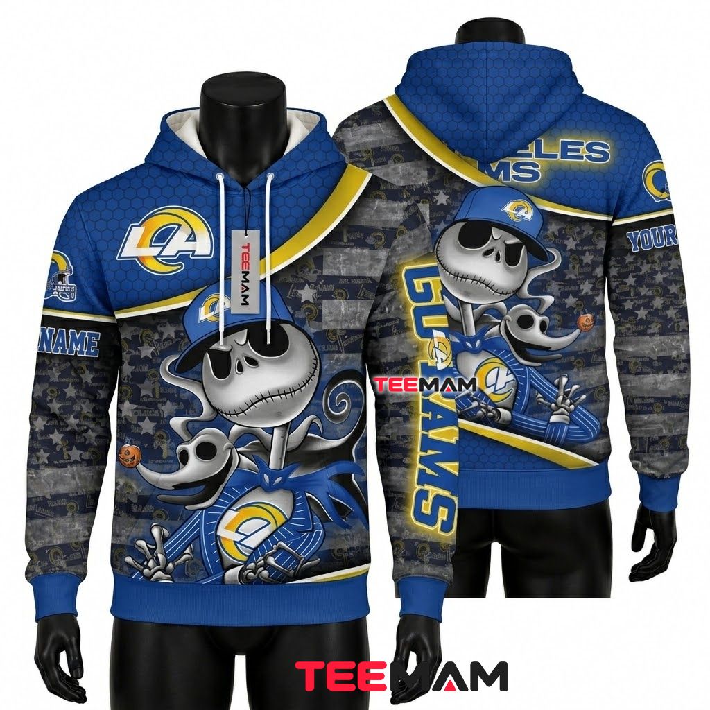 Personalized Los Angeles Rams 3D Hoodie Jack Skellington Cap Front