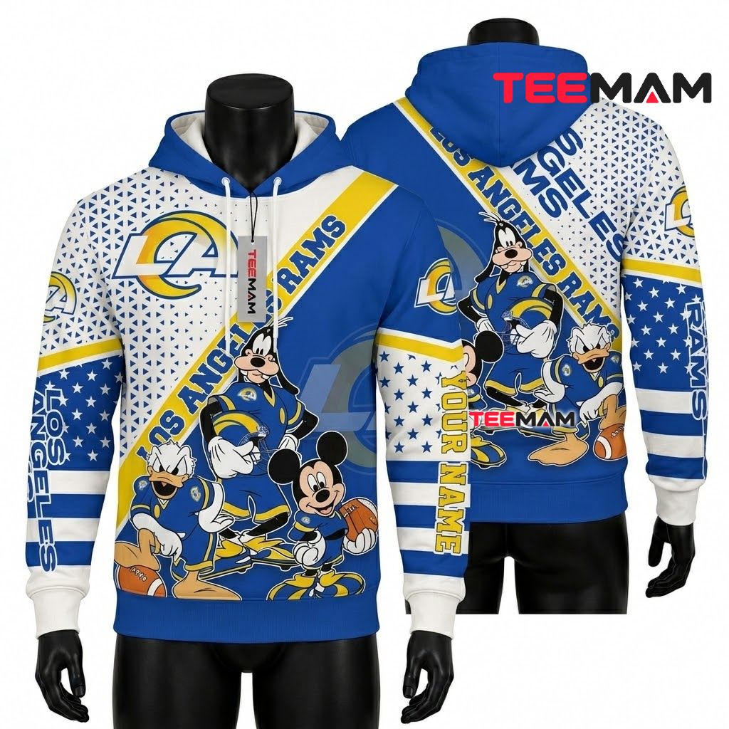 Personalized Los Angeles Rams 3D Hoodie Mickey Goofy Donald Front