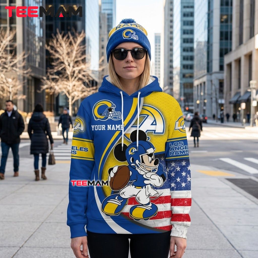Personalized Los Angeles Rams 3D Hoodie Mickey Mouse Player Back Personalized Los Angeles Rams 3D Hoodie Mickey Mouse Player Back