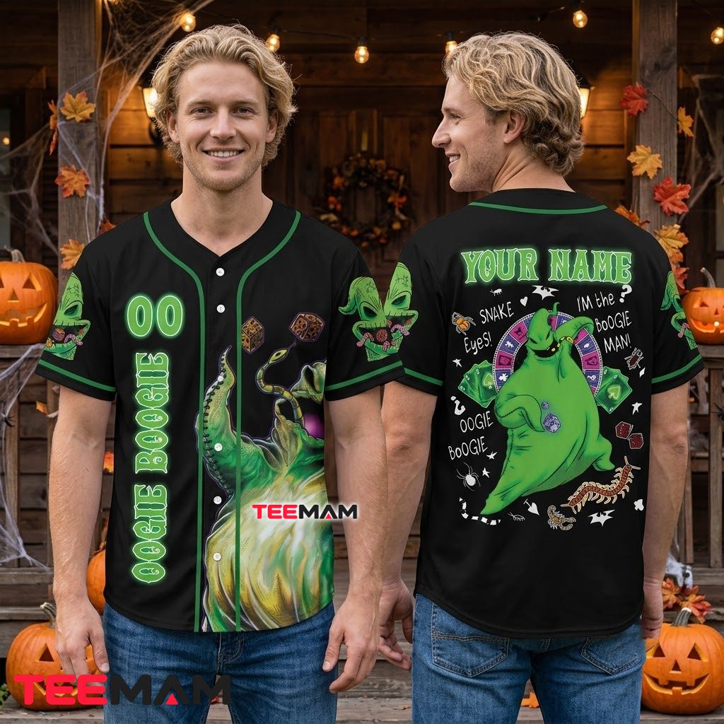 Personalized Oogie Boogie Dice Halloween Baseball Jersey Green Black 2 Personalized Oogie Boogie Dice Halloween Baseball Jersey Green Black 2
