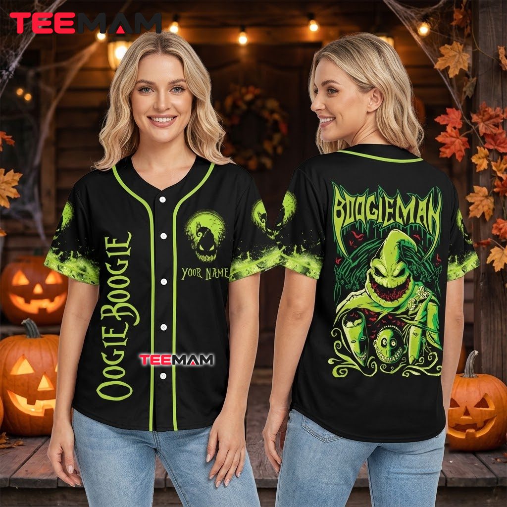Personalized Oogie Boogie Halloween Baseball Jersey Boogieman Green 3 Personalized Oogie Boogie Halloween Baseball Jersey Boogieman Green 3