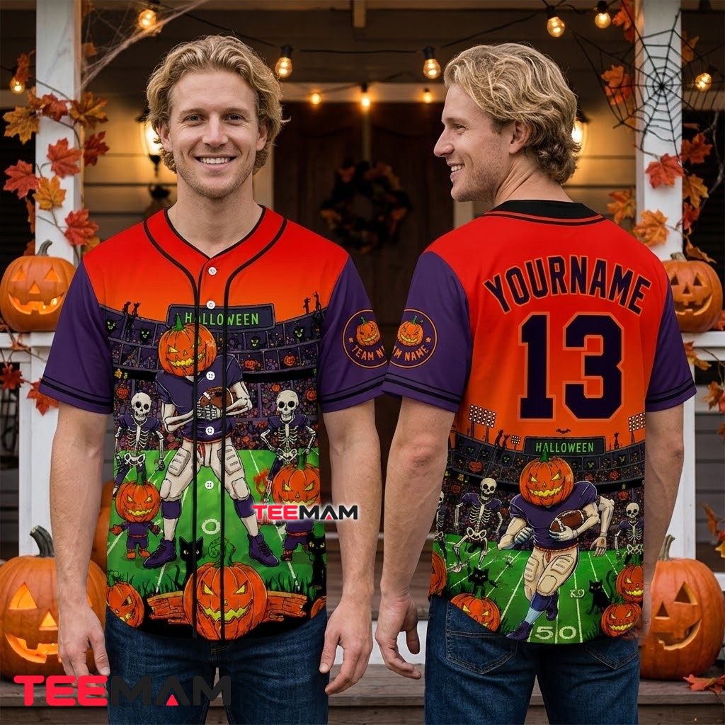 Personalized Pumpkin Head Football Halloween Baseball Jersey 2 Personalized Pumpkin Head Football Halloween Baseball Jersey 2