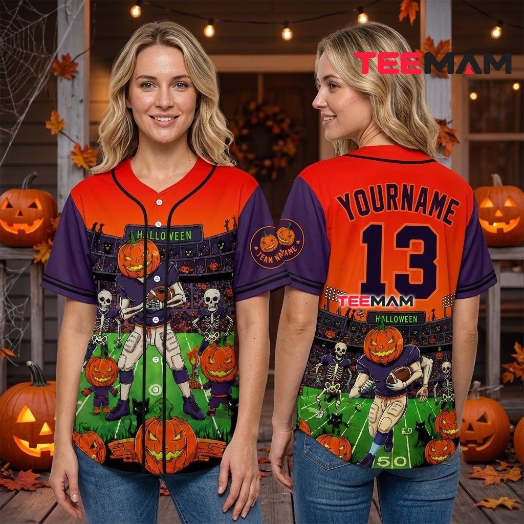 Personalized Pumpkin Head Football Halloween Baseball Jersey 3 Personalized Pumpkin Head Football Halloween Baseball Jersey 3