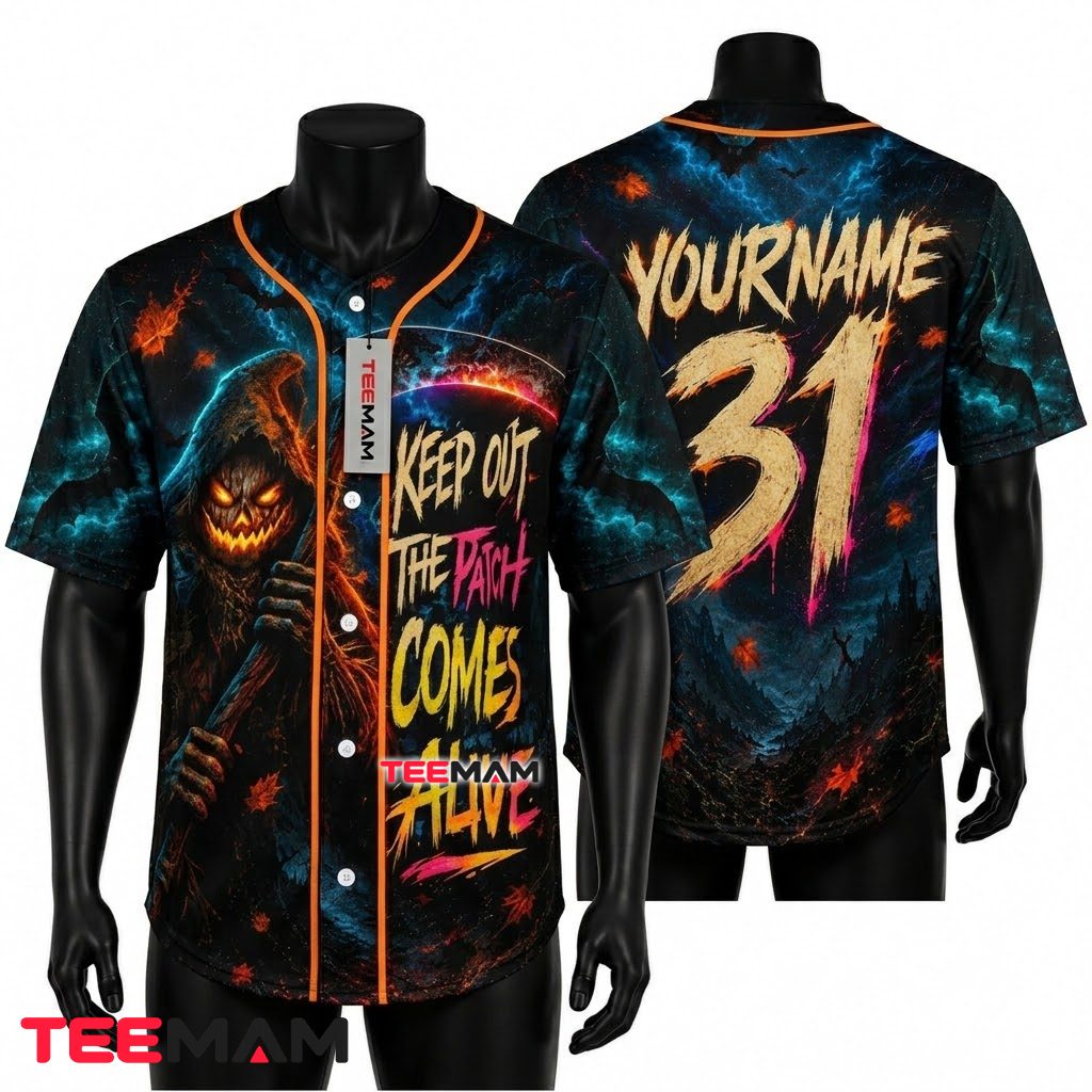 Personalized Pumpkin Reaper Halloween Baseball Jersey Keep Out 1