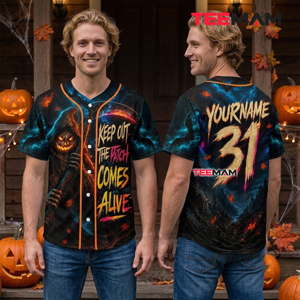 Personalized Pumpkin Reaper Halloween Baseball Jersey Keep Out 2 Personalized Pumpkin Reaper Halloween Baseball Jersey Keep Out 2