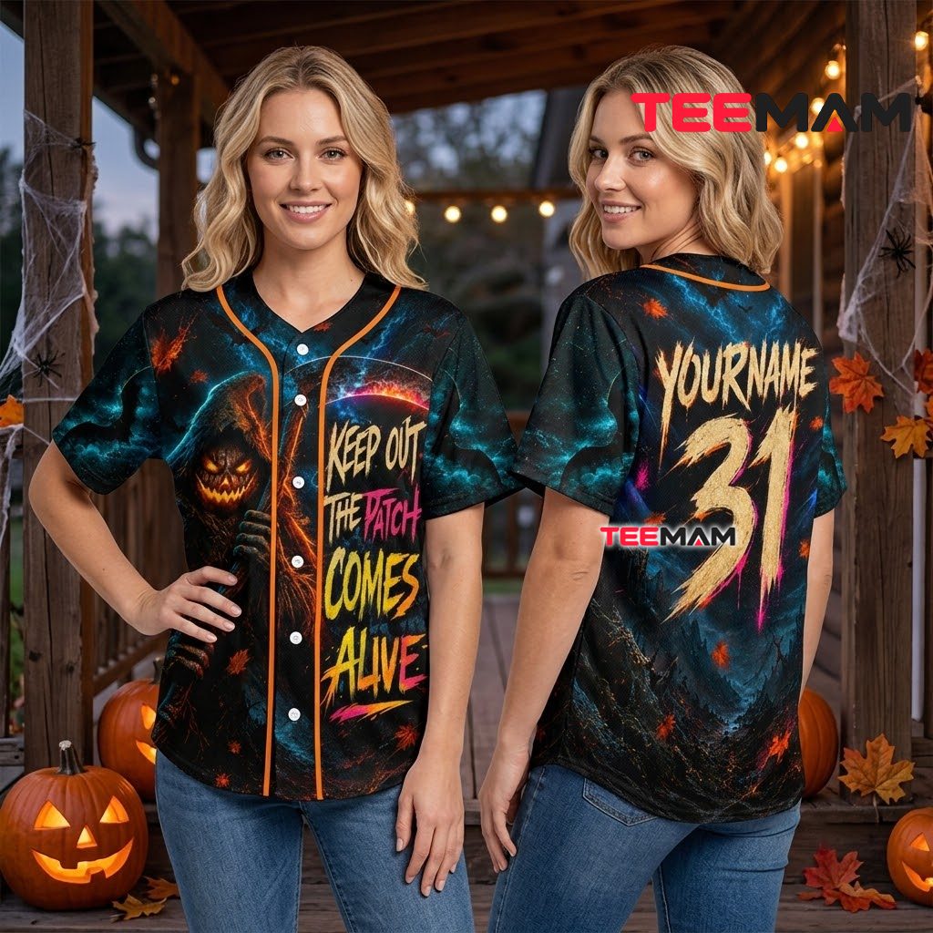 Personalized Pumpkin Reaper Halloween Baseball Jersey Keep Out 3 Personalized Pumpkin Reaper Halloween Baseball Jersey Keep Out 3