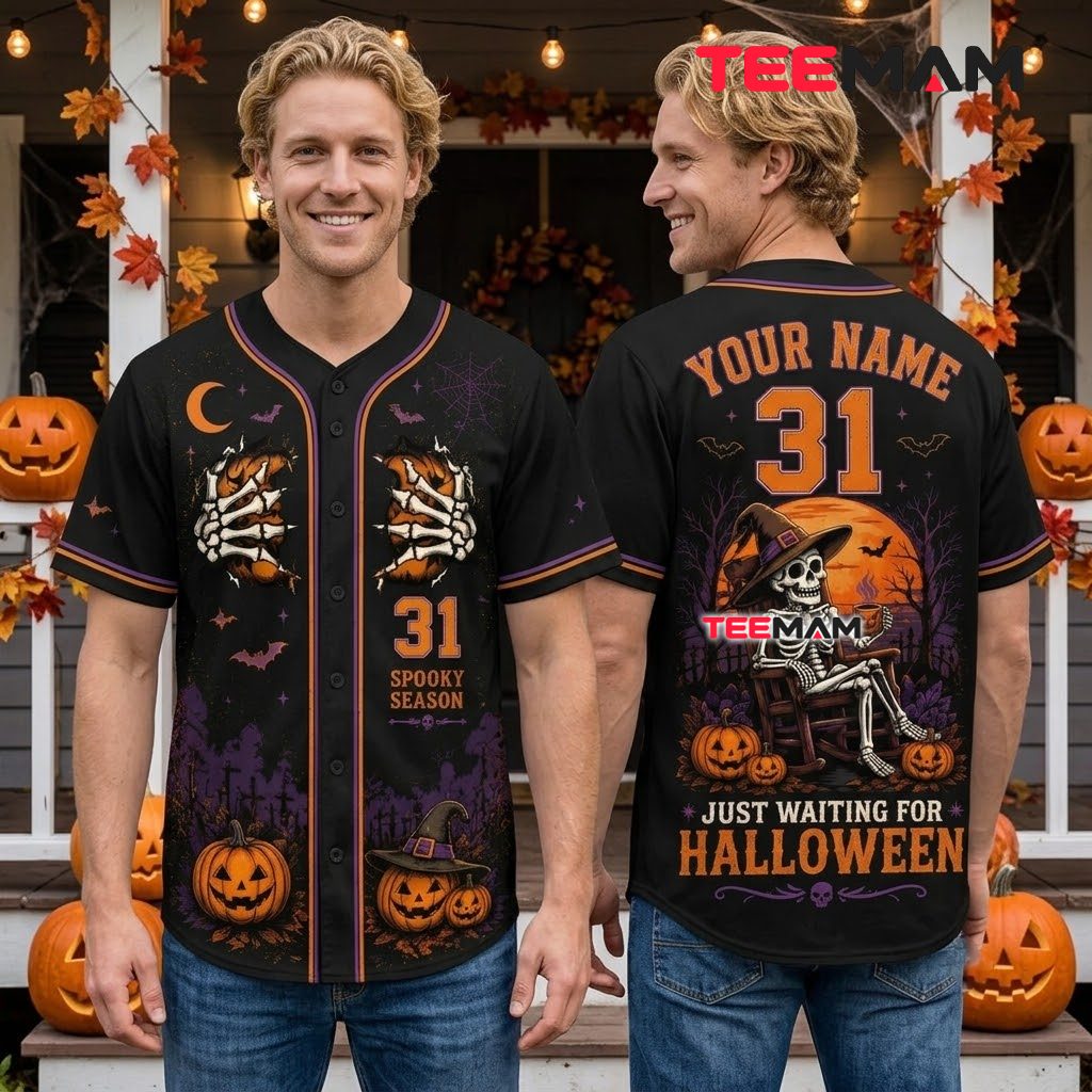 Personalized Skeleton Halloween Baseball Jersey Spooky Season Black 2 Personalized Skeleton Halloween Baseball Jersey Spooky Season Black 2