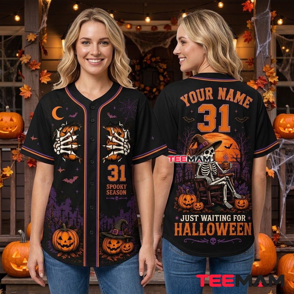 Personalized Skeleton Halloween Baseball Jersey Spooky Season Black 3 Personalized Skeleton Halloween Baseball Jersey Spooky Season Black 3