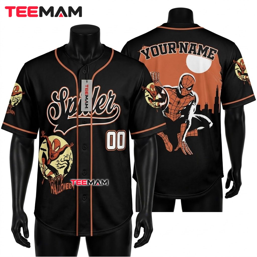 Personalized Spider Halloween Baseball Jersey Pumpkin City Orange 1