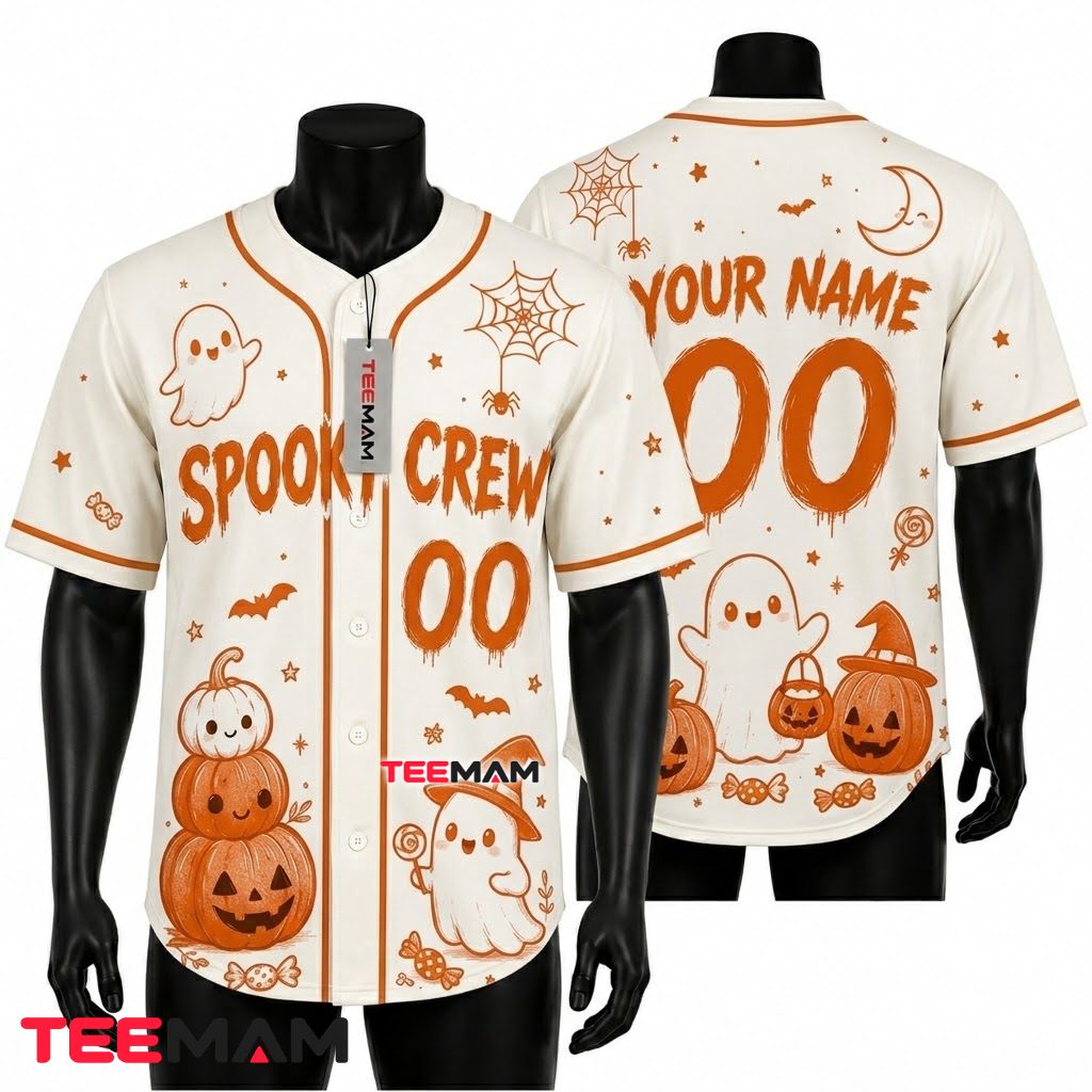 Personalized Spooky Crew Halloween Baseball Jersey Ghost Pumpkin 1
