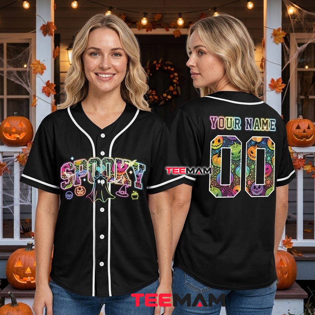 Personalized Spooky Halloween Baseball Jersey Neon Pumpkin Black 3 Personalized Spooky Halloween Baseball Jersey Neon Pumpkin Black 3
