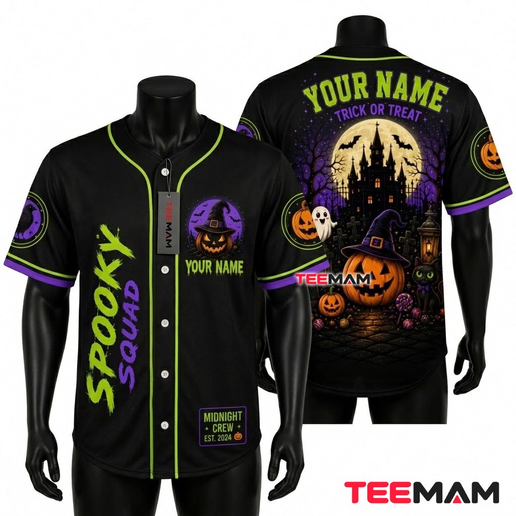 Personalized Spooky Squad Halloween Baseball Jersey Black 1