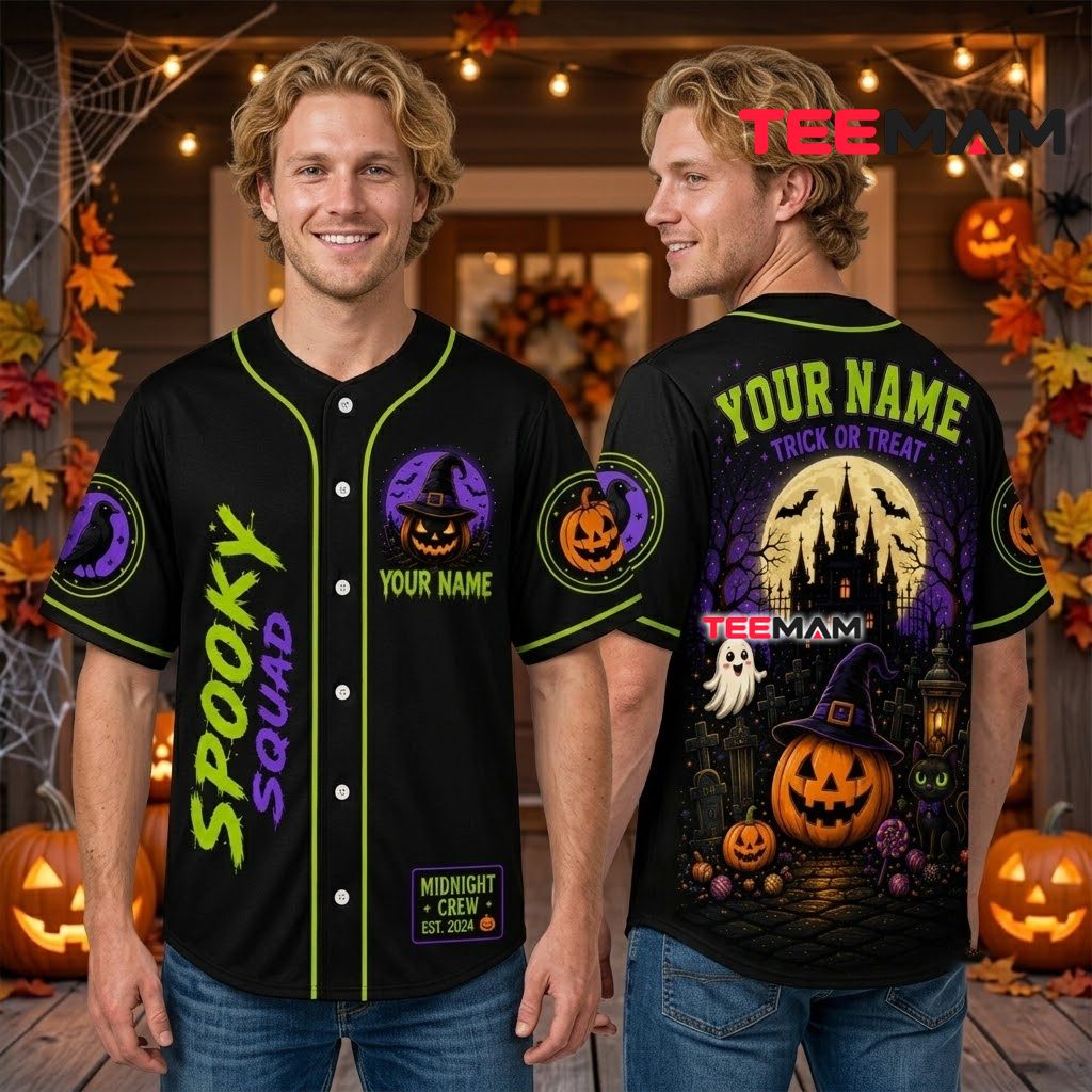 Personalized Spooky Squad Halloween Baseball Jersey Black 2 Personalized Spooky Squad Halloween Baseball Jersey Black 2