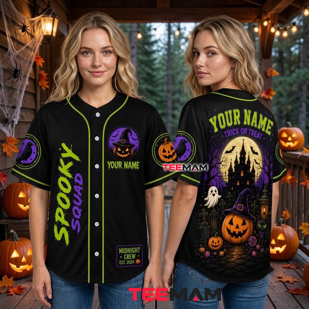 Personalized Spooky Squad Halloween Baseball Jersey Black 3 Personalized Spooky Squad Halloween Baseball Jersey Black 3