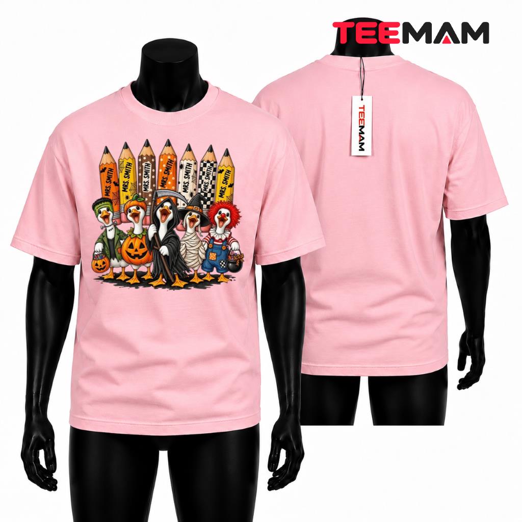 Personalized Teacher Halloween T-Shirt Duck Pencil Spooky