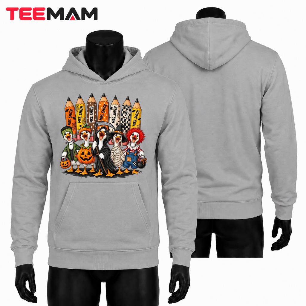 Personalized Teacher Halloween Hoodie Duck Pencil Spooky Personalized Teacher Halloween Hoodie Duck Pencil Spooky