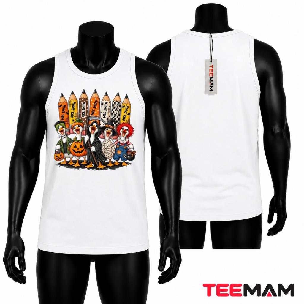 Personalized Teacher Halloween Tank Top Duck Pencil Spooky Personalized Teacher Halloween Tank Top Duck Pencil Spooky