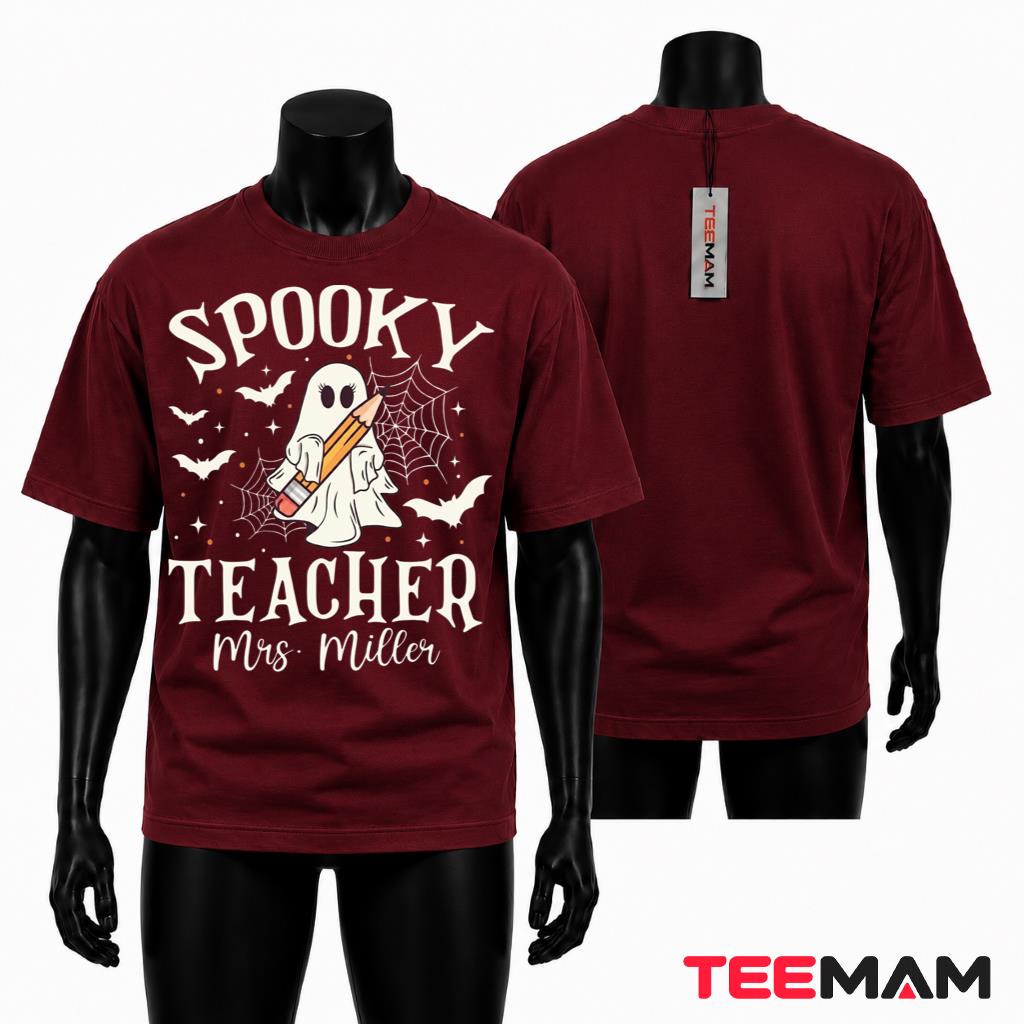 Personalized Teacher Halloween T-Shirt Spooky Ghost