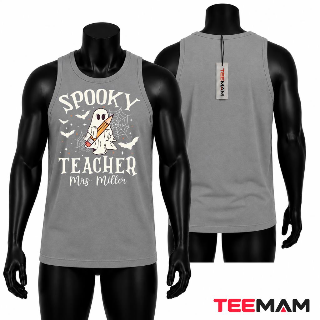 Personalized Teacher Halloween Tank Top Spooky Ghost Personalized Teacher Halloween Tank Top Spooky Ghost