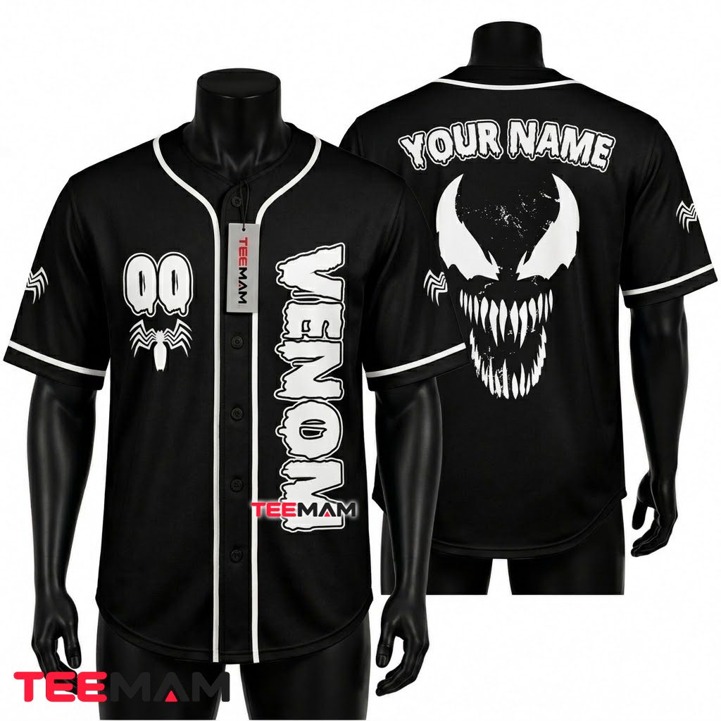 Personalized Venom Baseball Jersey Halloween Black White 1